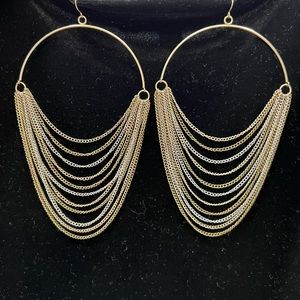Large Hoop Chain Fringe Drape Earrings